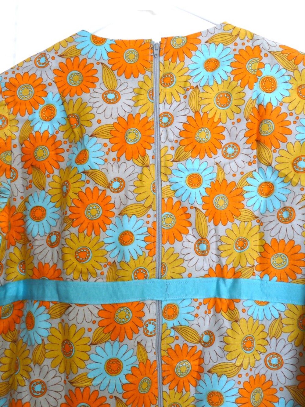 Vintage flower power cotton dress festival daisy orange gold turquoise 40" bust - Picture 3 of 4
